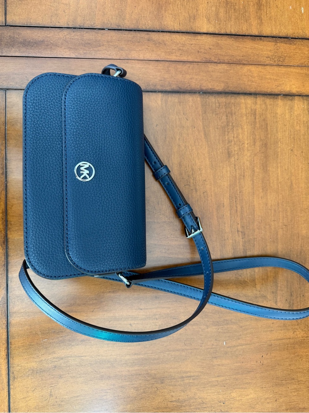Michael Kors Navy Pebbled Leather Crossbody with MK Medallion